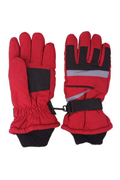 İşnar Unisex Çocuk Kar Eldiven 8-14 Yaş Kırmızı Siyah Gri Renk Model 0047