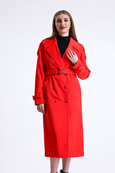 DOLCEBELLA Kadın Oversize Kruvaze Uzun Trençkot