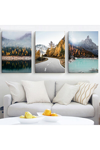 KOLAJTASARIM Sonbaharın Büyüsü: Doğanın Renkleri Üçlü Kanvas Tablo Seti