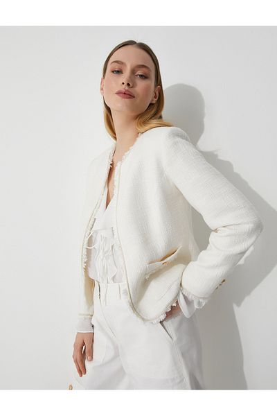 Koton Tweed Jacket Gold Buttoned Pocket Glitter