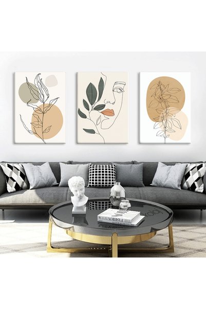 KOLAJTASARIM Üçlü Kanvas Tablo Seti — Soyut Geometrik | Duvar Tablosu