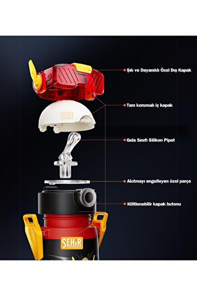 Vagonlife Cocosmile 500ml New Collection Robot Themed Steel Thermos Children's Flask with Straw and Hanger