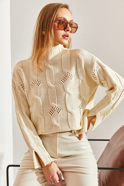 Bianco Lucci Gemusterter Strickpullover mit halbem Rollkragen für Damen