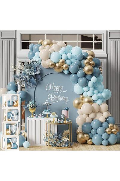 Patladı Gitti Okyanus Temalı Baby Shower Set 119 Parça; Baby Kutu ve Lateks B...