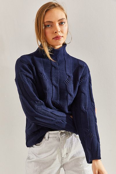Bianco Lucci Gemusterter Strickpullover mit halbem Rollkragen für Damen