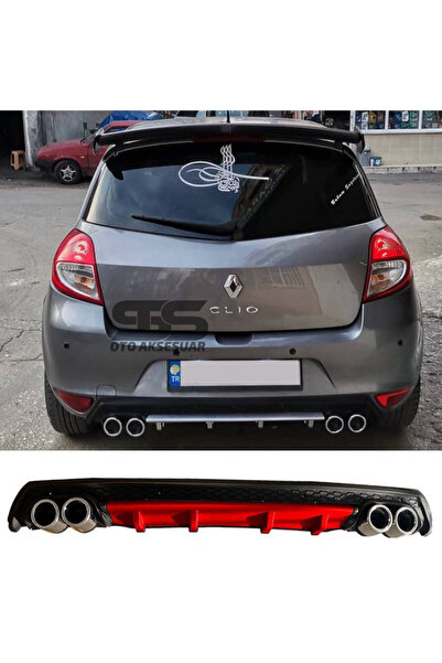 STS Oto Aksesuar Renault Clio 3 Difüzör Arka Tampon Eki 4 Egzoz Çıkışlı Kırmı...
