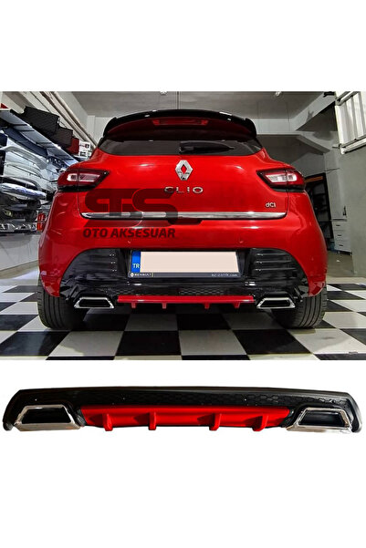 STS Oto Aksesuar Renault Clio 4 Difüzör Arka Tampon Eki 2 Egzoz Çıkışlı Kırmızı Lüx Tip)