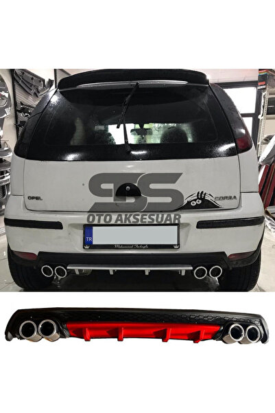 STS Oto Aksesuar Opel Corsa C Difüzör Arka Tampon Eki 4 Egzoz Çıkışlı Kırmızı...