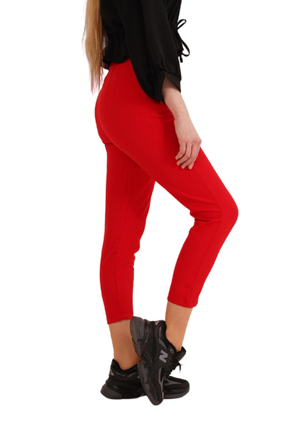 Lustrin Women's Red Front Double Collar Flato Pocket Seasonal Trousers