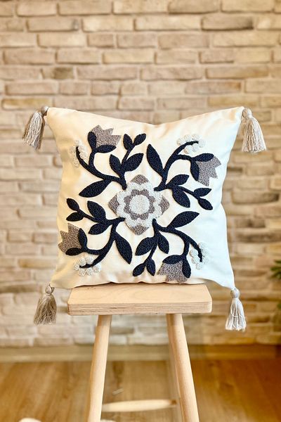 SWITA Husă de pernă gri cu design special decorativ brodat cu pumn (pantaloni)