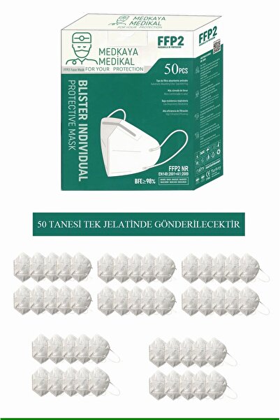 Medkaya 5 KATLI-N95-FFP2 MASKE 50 ADET %98 BFE MEDKAYA MEDİKAL