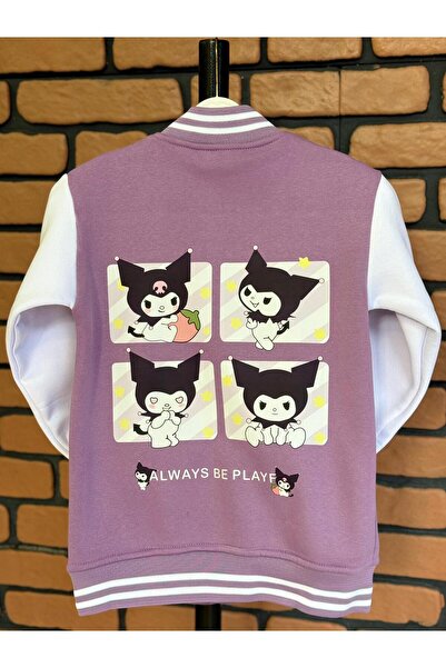 MECH BUTİK Κολεγιακό μπουφάν Kuromi εμπρός και πίσω με στάμπα λιλά College Coat