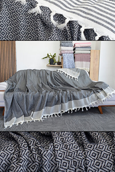 Mutlu Çeyiz Pack of 2 Diamond Cotton Sleeves Knitted Sofa Bed Cover Multi-Purpose 170/220 Cm Cream Sofa Cover