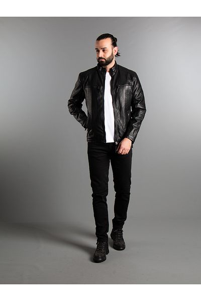 ZEKİ ÖZER MEN'S BLACK FURRY INSIDE IMPORTED LEATHER COAT
