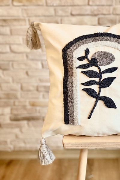 SWITA Husă de pernă cu design special brodat cu perforare, unică, decorativă, gri (panch)