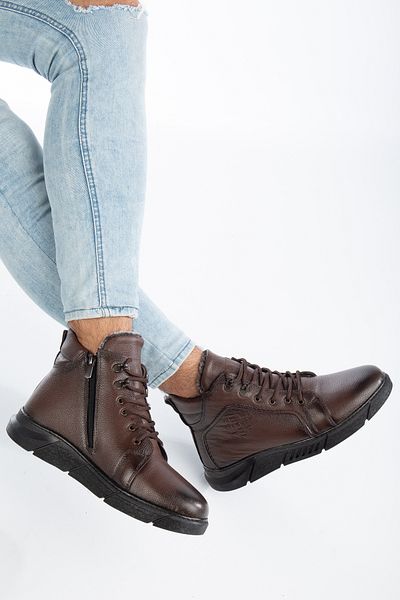 YADE MODA Genuine Leather Full Orthopedic Special Sole With Fur Inside Cold Weather Resistant Rubber Sole Men's Boots