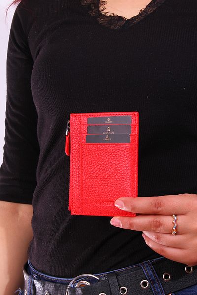 Grande 853 Unisex genuine leather slim card holder RED