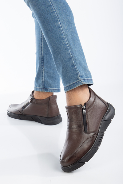 YADE MODA Hakiki Deri Full Ortapedik Özel Tabanlı İçi Kürklü Soğuk Hava Dayanıklı Kauçuk Taban Erkek Bot