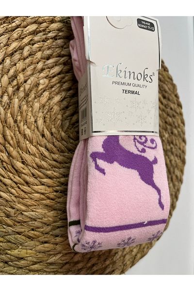 Ekinoks Towel Raised Winter Fleece Pantyhose Deer Patterned Winter Themed Pantyhose