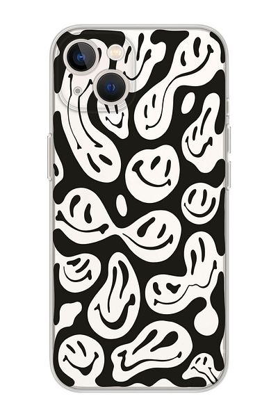 shoptocase غطاء هاتف آي فون 13 شفاف بنقشة وجوه مبتسمة