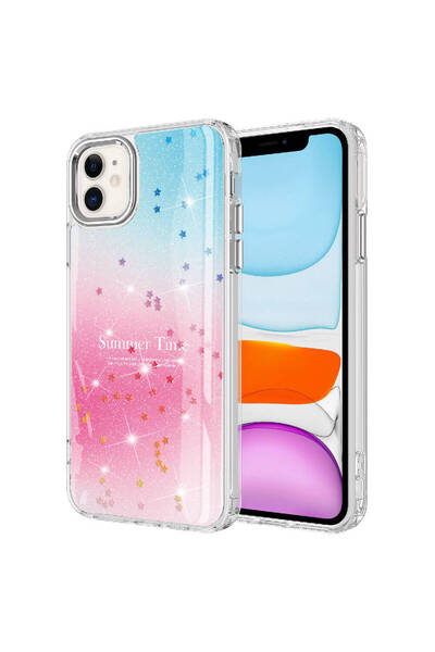 Rivor Apple iPhone 11 Uyumlu Kılıf Metal Kamera Çıkıntılı Simli Desenli Renkl...