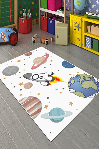 Modern home Uzay Tremalı Dijital Baskı Dot/Keçe Çocuk Halısı Makinada yıkanab...