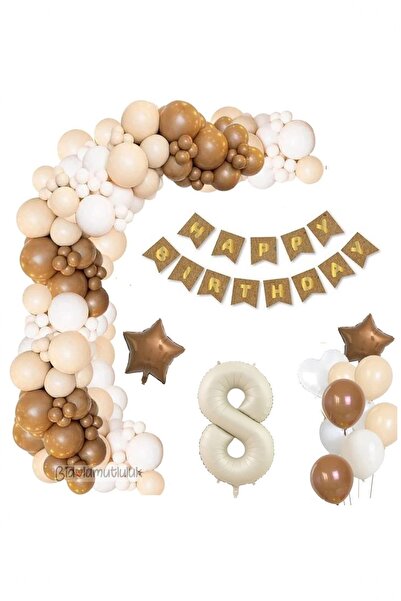 BİDOLUMUTLULUK Cream Color Kraft Banner Birthday Set