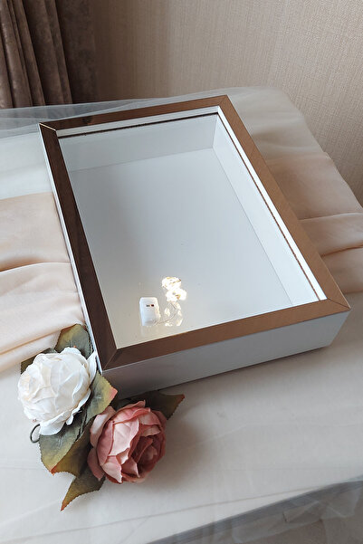 Verda Çerçeve Ledli Yeni Trend 25x35 Cm Beyaz-bronz Derin Gül Tasarım Çerçevesi! Gül Kutusu Anı Çerçevesi! Isimsiz