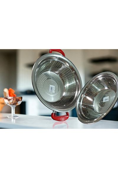 ÇEÇEN HOME Colorful Double Handle Steel Strainer (Height 10 cm Width 26cm)