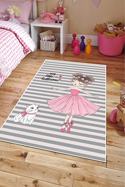 Modern home Balerin Figürlü Dijital Baskı Dot/Keçe Çocuk Halısı Makinada yıka...