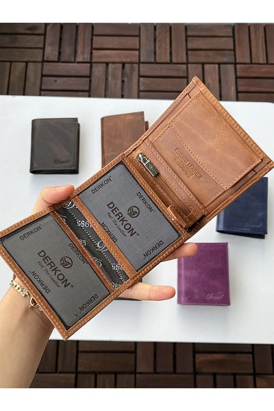 DERKON Monaco Genuine Crazy Leather Wallet Light Tan Color