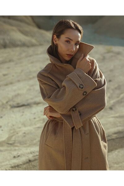 SERHANE Sezon nou - Palton din cașmir, cu curea și croială largă supradimensi...