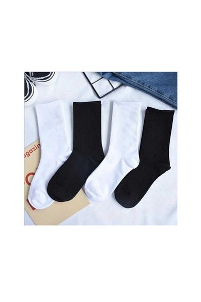 Rbs UNISEX PLAIN BLACK SPORTS SOCKS COLLEGE SOCKS STRIPED 4-PACK