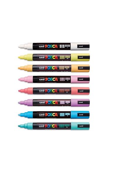 Uni Posca PC-5M Pastel Colored 1.8-2.5 Water Based Painting Marker Set - 8 Colors