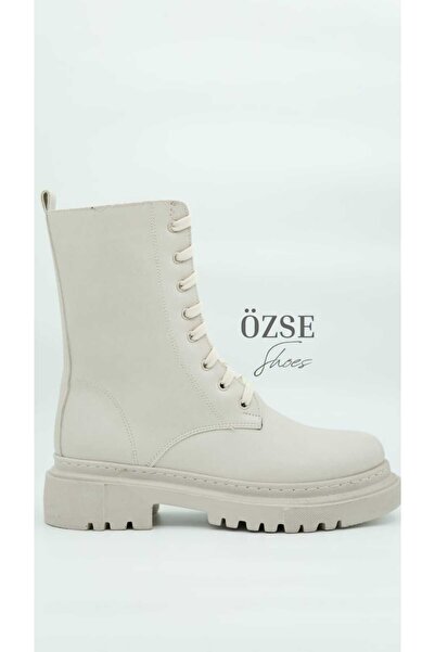 öz se shoes Γυναικείες μπότες μπεζ με κορδόνια Μπότες με φερμουάρ