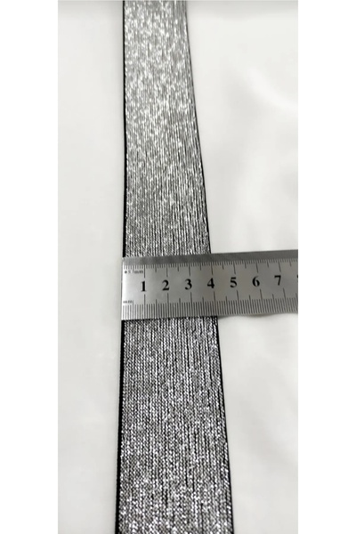 kadifecim 4cm Genişlikte Düz Gümüş Simli Lastik Şerit / 1 Metre
