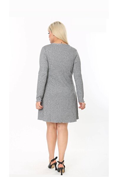 Butik Nilyam Women's Plus Size Buttoned Ribbed Camisole Dress 21074 Gray