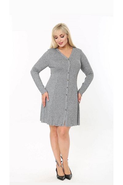 Butik Nilyam Women's Plus Size Buttoned Ribbed Camisole Dress 21074 Gray