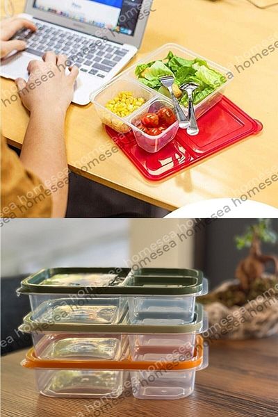 Pink Cat Kitchen Diet Storage Container Three Compartments Practical Portable Smart Rectangular Nutrition Breakfast Container
