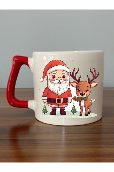 lili hediyelik New Year's Gift Red Handled Mug with Santa Claus Image