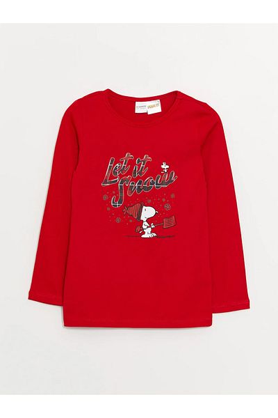 LC Waikiki LCW Kids Crew Neck Snoopy Printed Long Sleeve Girl's Pajamas Set