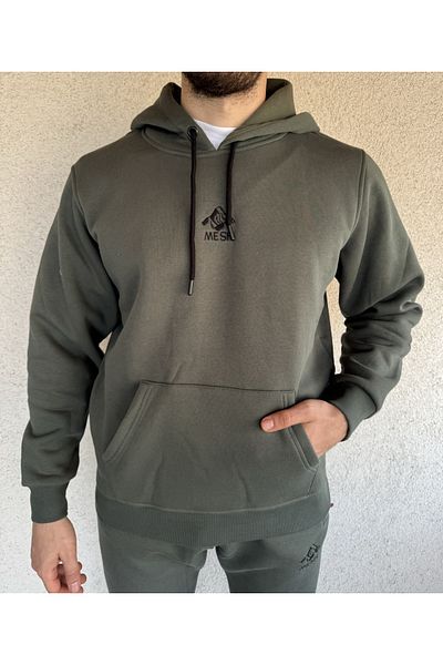 Mesh Unisex Sweatshirt Tracksuit Set, Soft Fabric Khaki Black Embroidered Cotton 3 Thread Raster