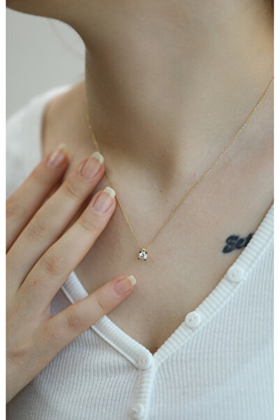 Kuyumcum 14 Ayar Altın Tektaş Kolye, Anneye Eşe Sevgiliye Hediye