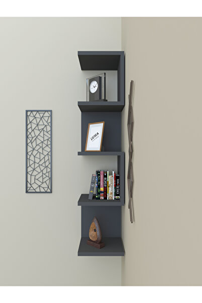LIUWA Zigzag 5 Katlı Köşe Rafı,Kitaplık,Çocuk Odası Düzenleyici,Mutfak Köşesi(ANTGRİ)