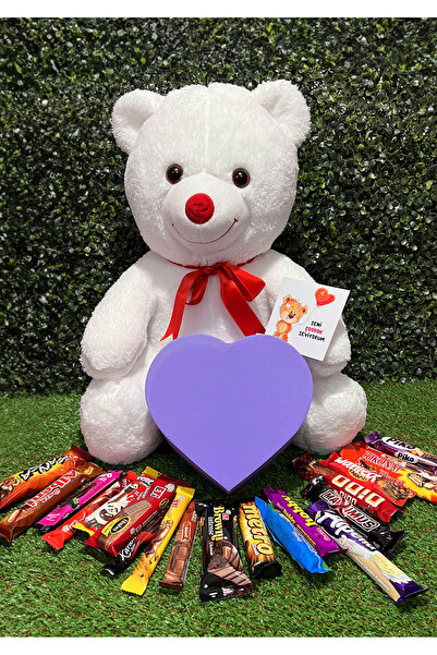 lenostra Sevgiliye Romantik Hediye Büyük Beyaz Ayıcık ve Kalp Kutuda Dolu Dol...