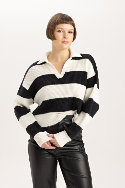 DeFacto Polo nyakú csíkos Relax Fit kötöttáru pulóver - C2558ax23cw