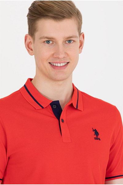 U.S. Polo Assn. Men's Red Basic Polo Neck T-Shirt
