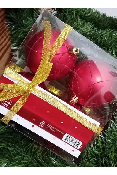 Kuzey VIP DELUXE 4 PIECES 8 CM LARGE RED BALL ORNAMENTS CHRISTMAS TREE ORNAMENTS CHRISTMAS TREE ORNAMENTS RED BALL