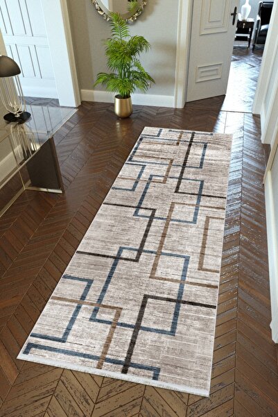 10 Post Online Brown Non-Slip Base - Washable Thin Digital Printed Runner Carpet