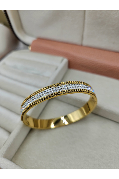 m mavi deniz accesories Steel Cuff Bracelet Double Row Jewelled Bracelet Anti...